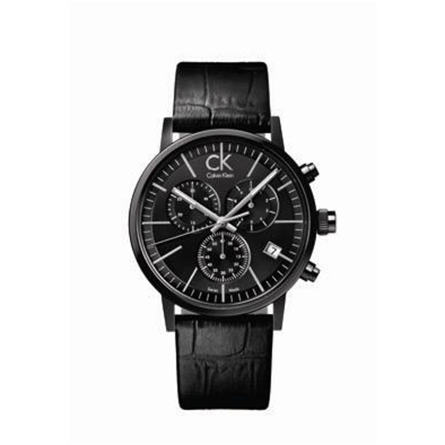 Calvin Klein Post Minimal Chronograph Black Dial Black Leather Strap Watch for Men - K7627401 Buy Now By Calvin Klein
