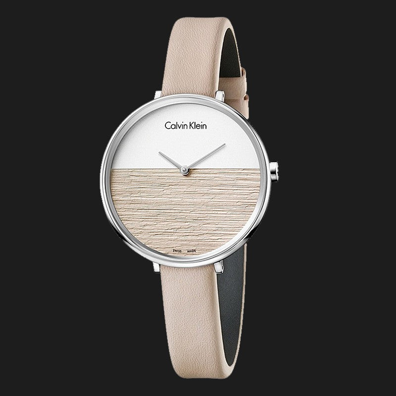Calvin Klein Rise White Beige Dial Beige Leather Strap Watch for Women - K7A231XH Buy Now By Calvin Klein
