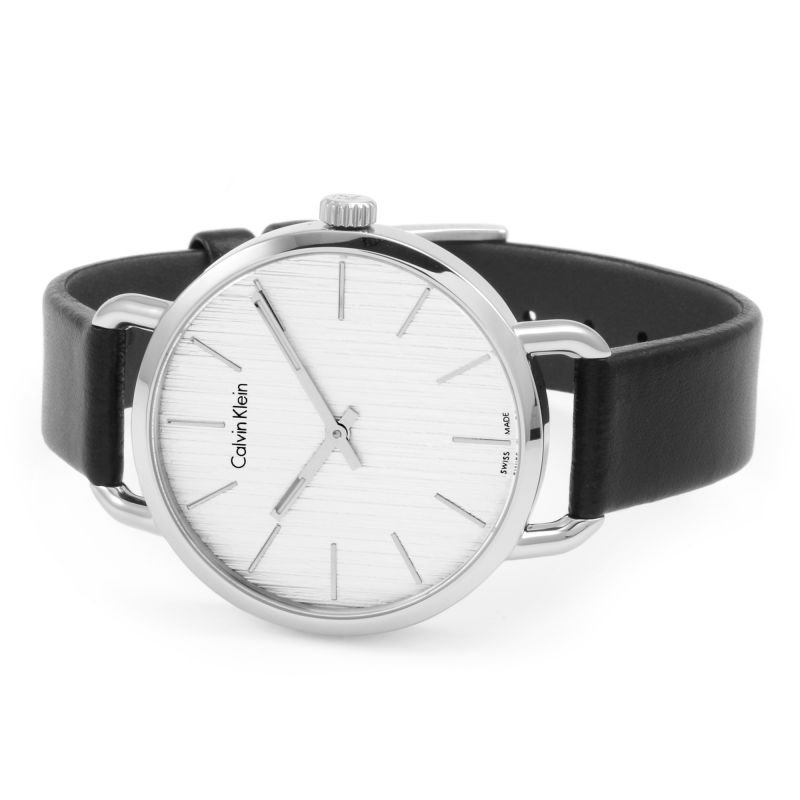 Calvin Klein Even Silver Black Leather Strap Watch for Women - K7B231C6 Buy Now By Calvin Klein