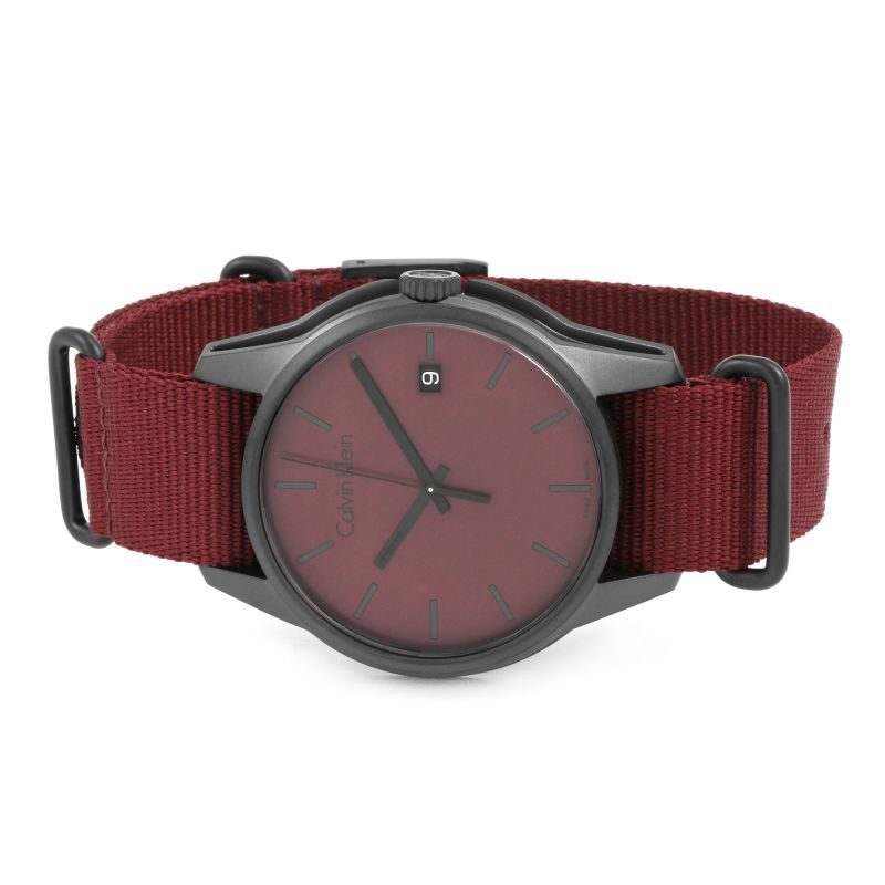 Calvin Klein Tone Maroon Dial Maroon NATO Strap Watch for Men - K7K514UP Buy Now By Calvin Klein
