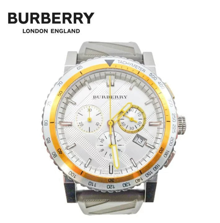 Burberry Belt Chronograph Silver Dial Brown Rubber Strap Watch For Men - BU9811 Buy Now By Burberry