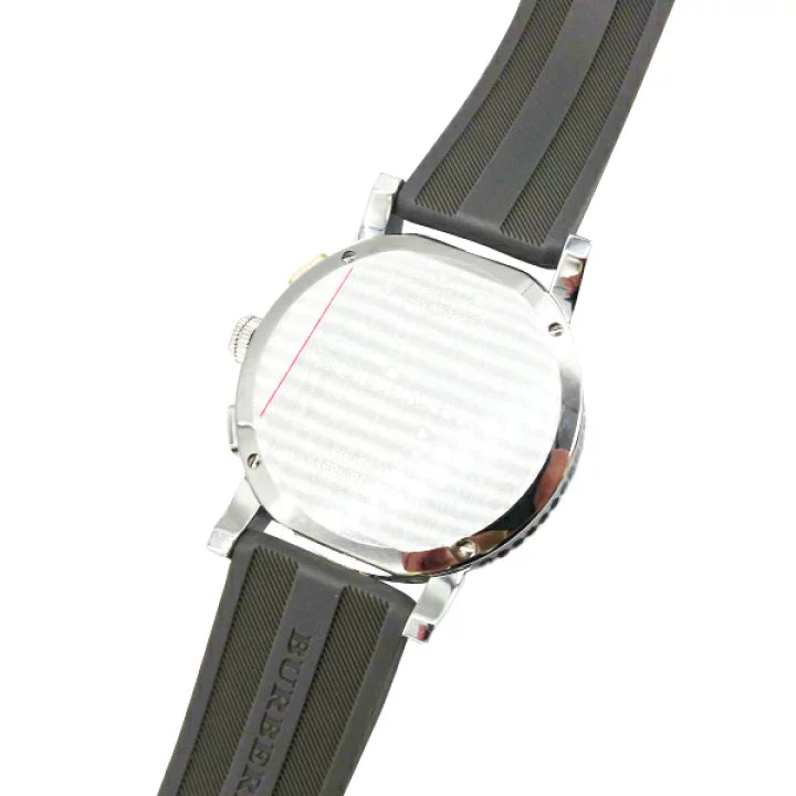 Burberry Belt Chronograph Silver Dial Brown Rubber Strap Watch For Men - BU9811 Buy Now By Burberry