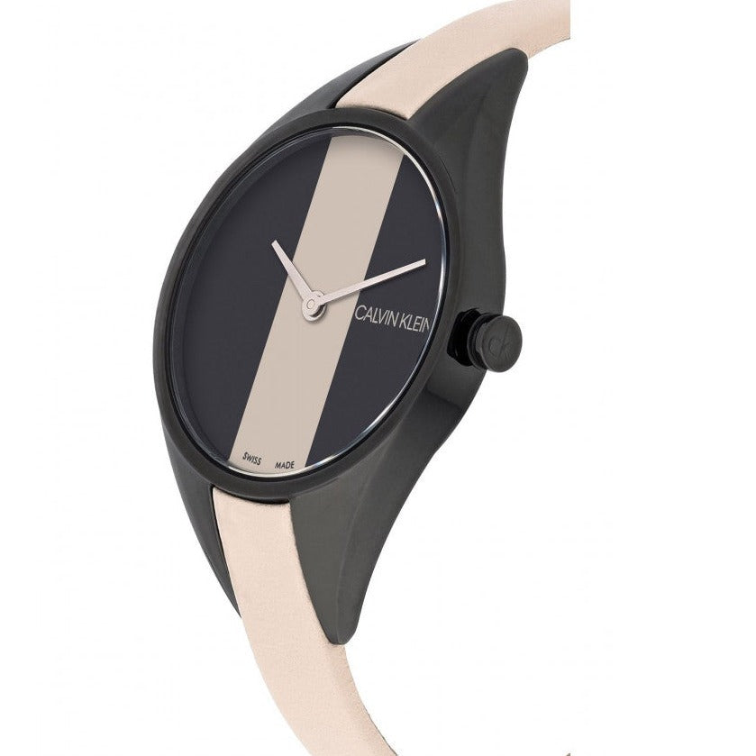 Calvin Klein Rebel Cream Black Dial Cream Leather Strap Watch for Women - K8P237X1 Buy Now By Calvin Klein