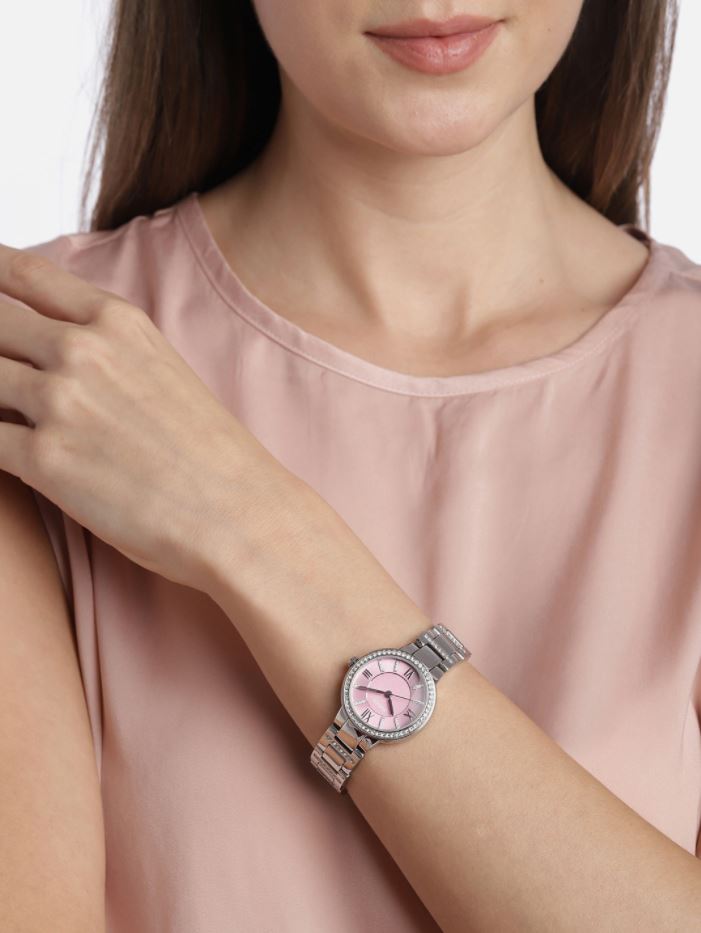 Fossil Virginia Pink Dial Silver Steel Strap Watch for Women - ES3504 Buy Now By Fossil