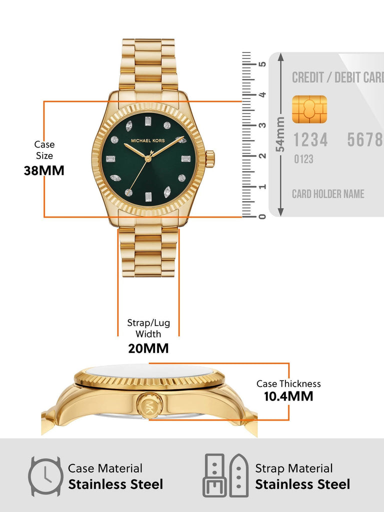 Michael Kors Lexington Three Hand Green Dial Gold Steel Strap Watch For Women - MK7449 Buy Now By Michael Kors