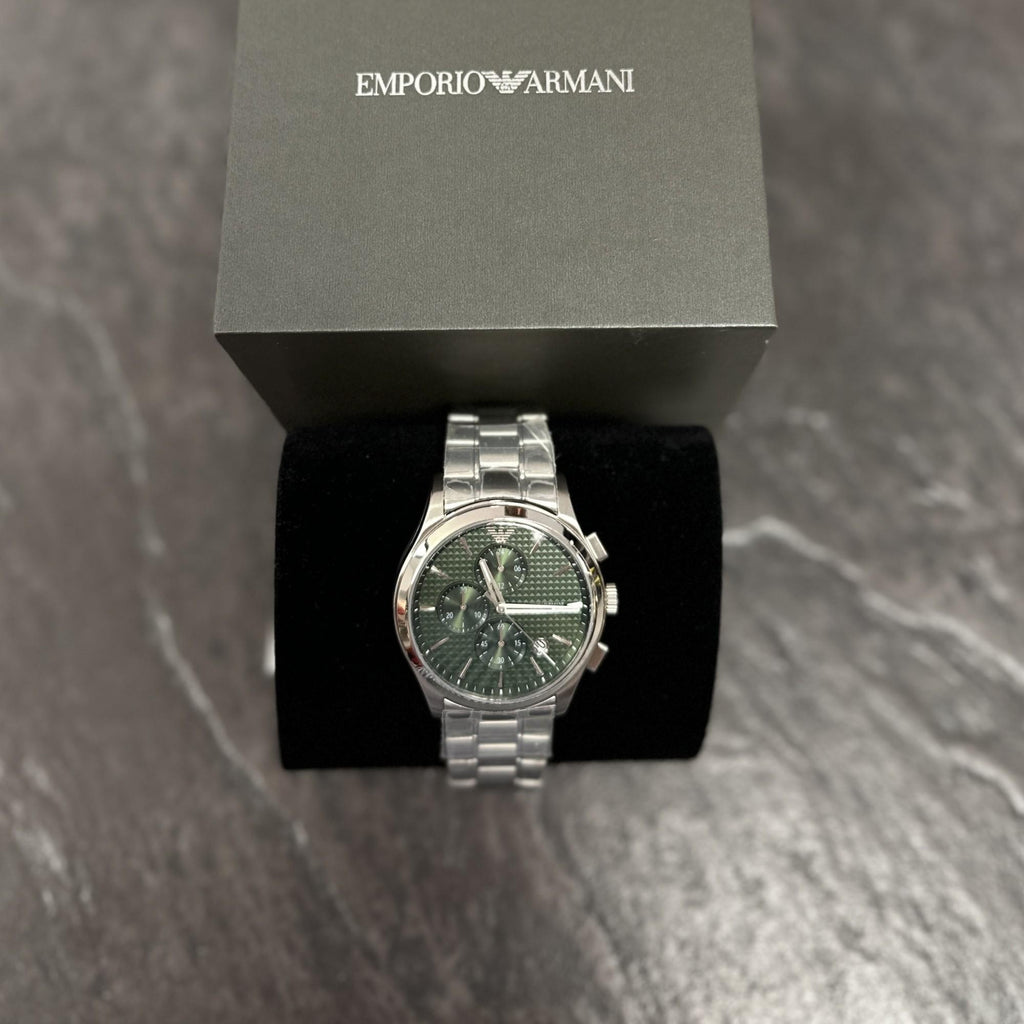 Emporio Armani Paolo Chronograph Green Dial Silver Steel Strap Watch For Men - AR11529 Buy Now By Emporio Armani