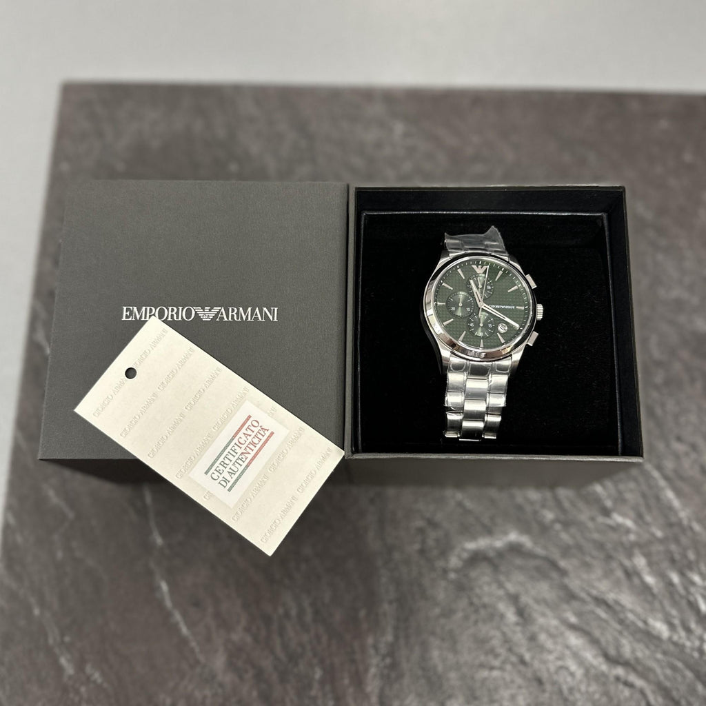 Emporio Armani Paolo Chronograph Green Dial Silver Steel Strap Watch For Men - AR11529 Buy Now By Emporio Armani