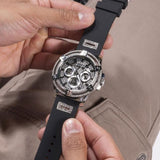 Guess King Quartz Crystals Silver Dial Black Silicone Strap Watch For Men - GW0537G1 Buy Now By Guess