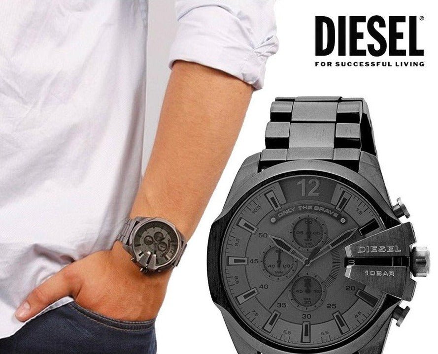 Diesel Mega Chief Chronograph Grey Dial Grey Steel Strap Watch for Men - DZ4282 Buy Now By Diesel