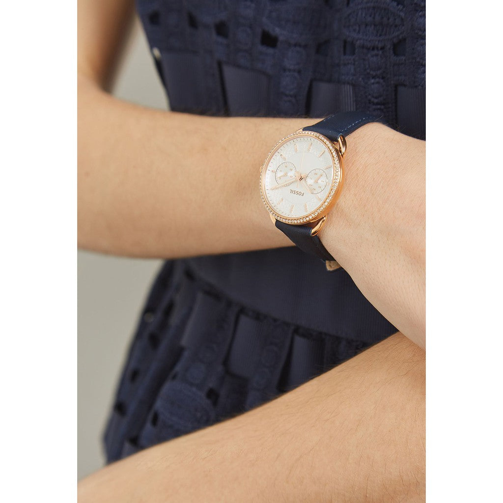 Fossil Tailor White Dial Blue Leather Strap Watch for Women - ES4394 Buy Now By Fossil