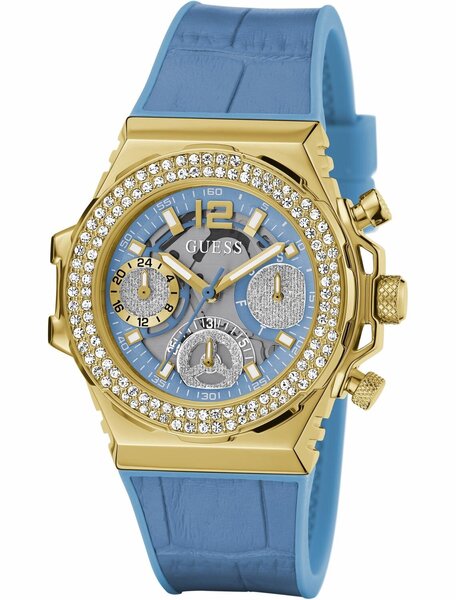 Guess Fusion Chronograph Blue Dial Blue Leather Strap Watch For Women - GW0553L3 Buy Now By Guess