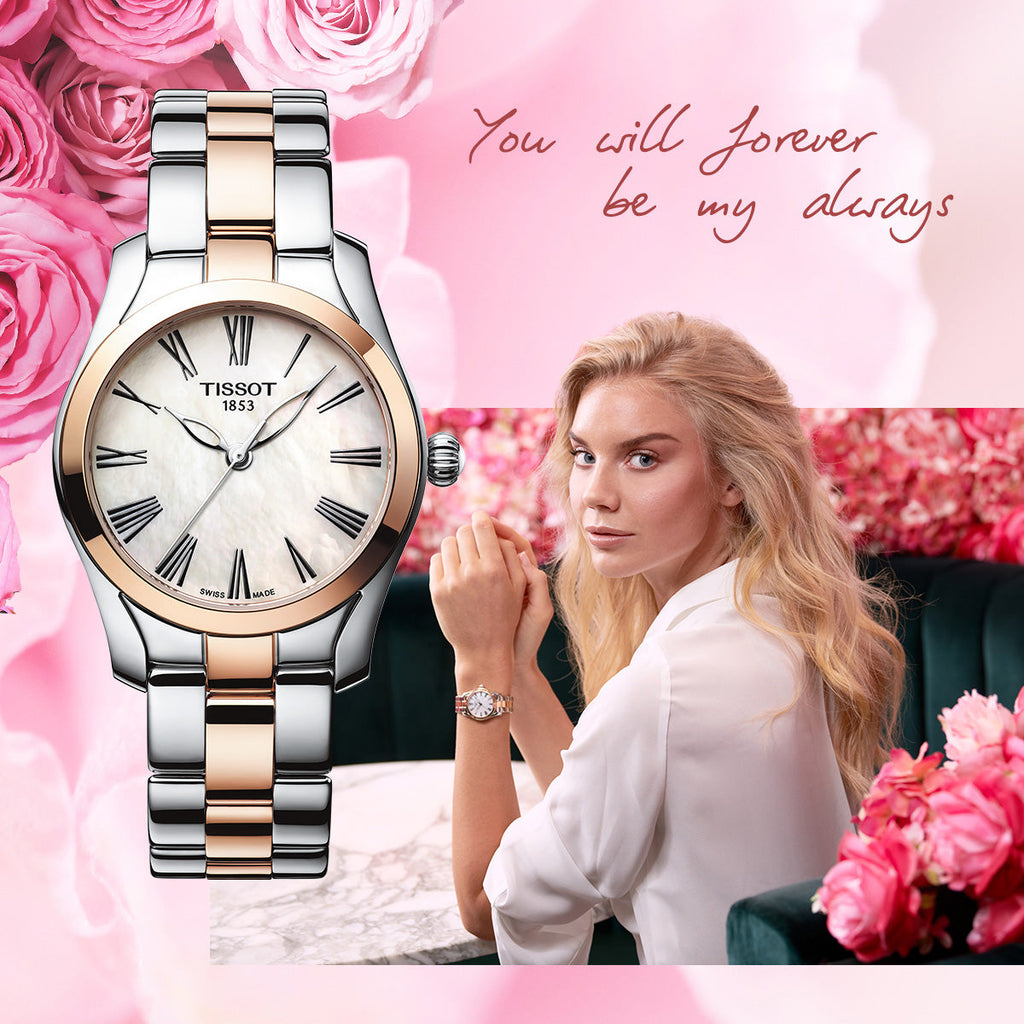 Tissot T Wave Mother of Pearl Dial Two Tone Steel Strap Watch For Women - T112.210.22.113.01 Buy Now By Tissot