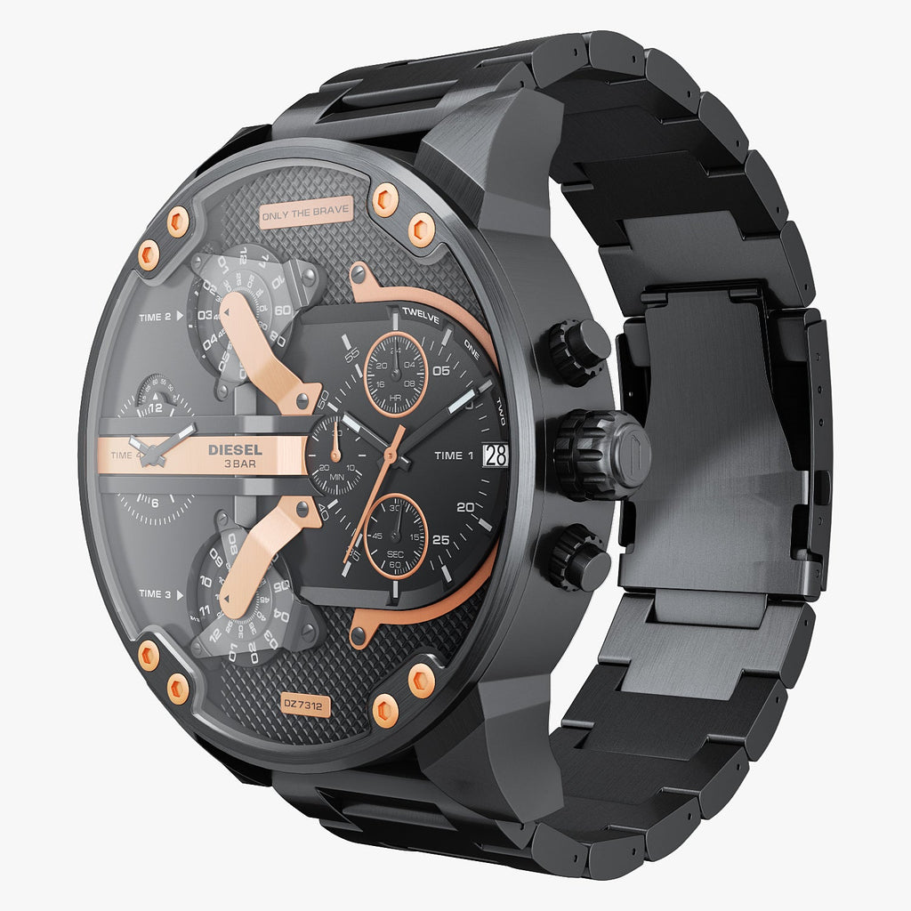 Diesel Big Daddy Chronograph Black Dial Black Steel Strap Watch For Men - DZ7312 Buy Now By Diesel