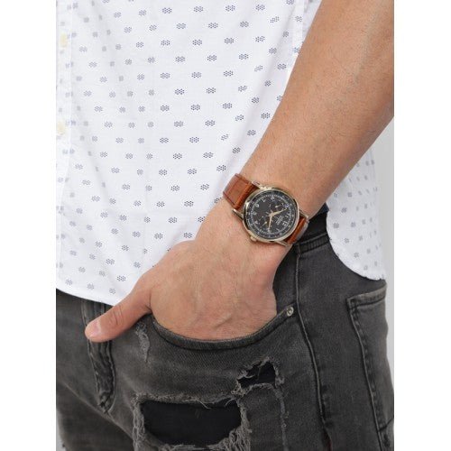 Citizen Eco Drive Multi Function Day & Date Black Dial Brown Leather Strap Watch For Men - AO9003-08E Buy Now By Citizen