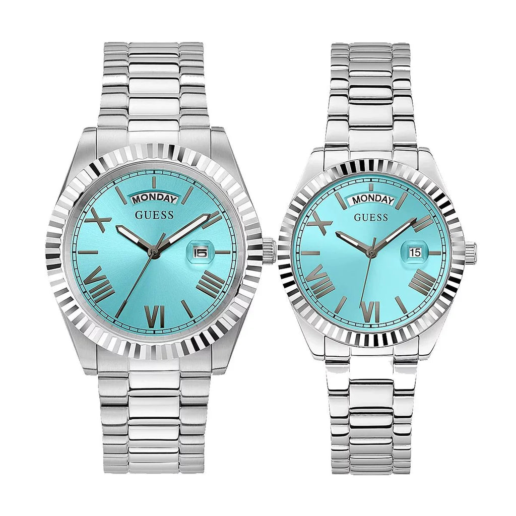 Guess Connoisseur Turquoise Dial Silver Steel Strap Watch for Men - GW0265G11 Buy Now By Guess