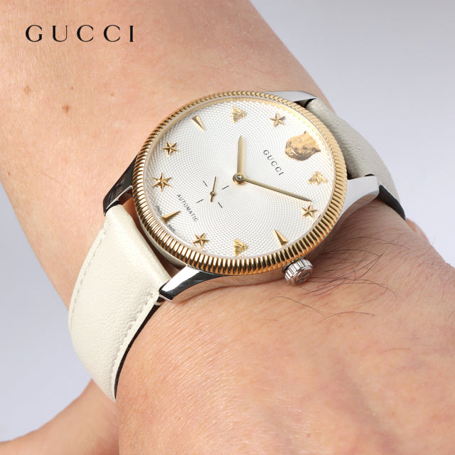 Gucci G Timeless Automatic Silver Dial Beige Leather Strap Watch For Men - YA126348 Buy Now By Gucci