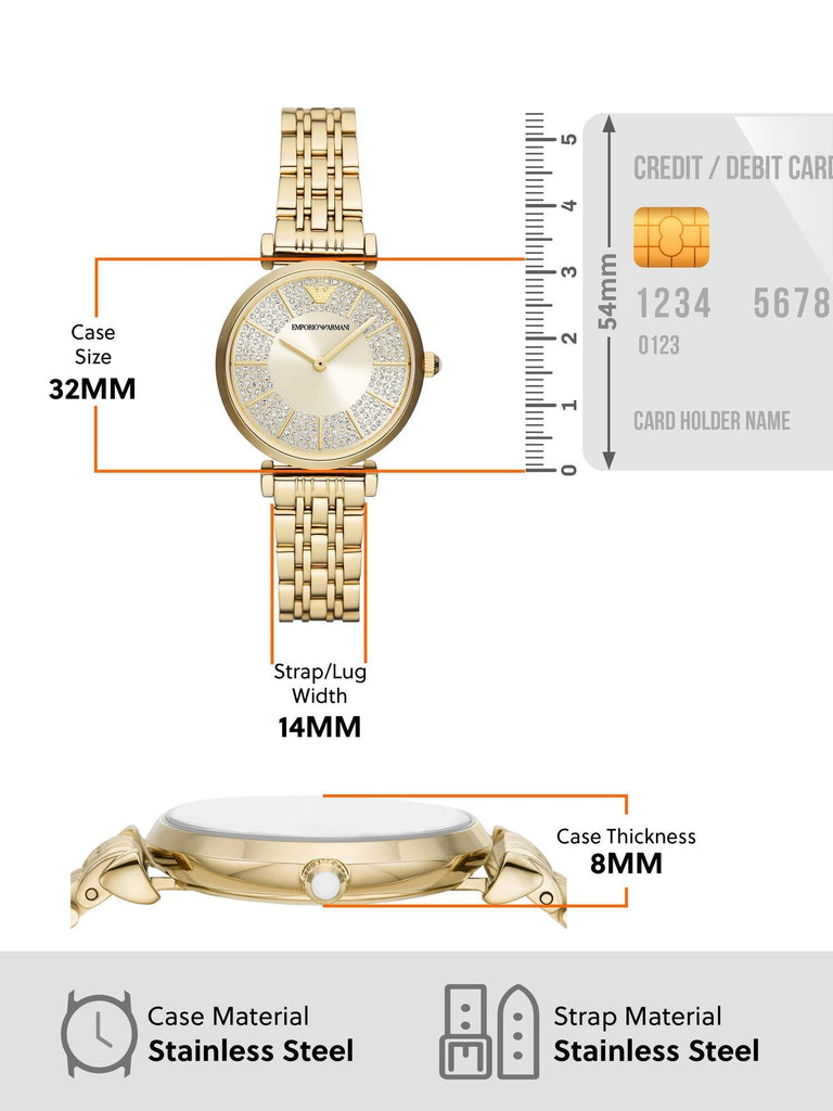 Emporio Armani Gianni T Bar Analog Crystals Gold Dial Gold Steel Strap Watch For Women - AR11608 Buy Now By Emporio Armani