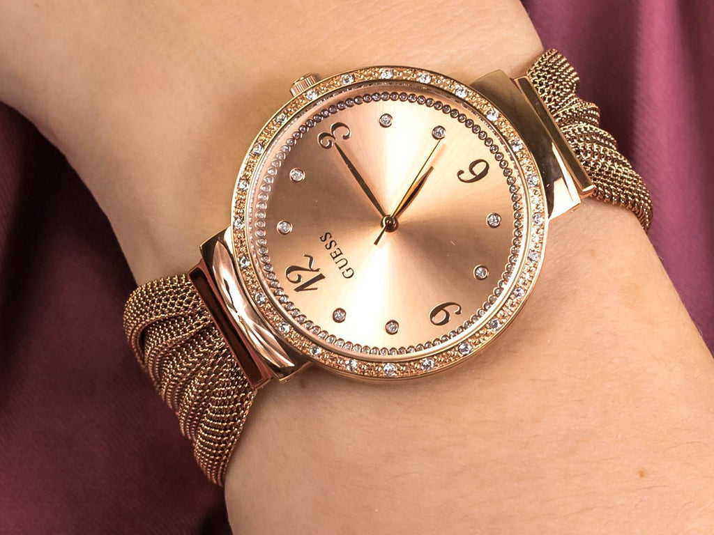 Guess Chiffon Rose Gold Dial Mesh Bracelet Watch For Women - W1083L3 Buy Now By Guess