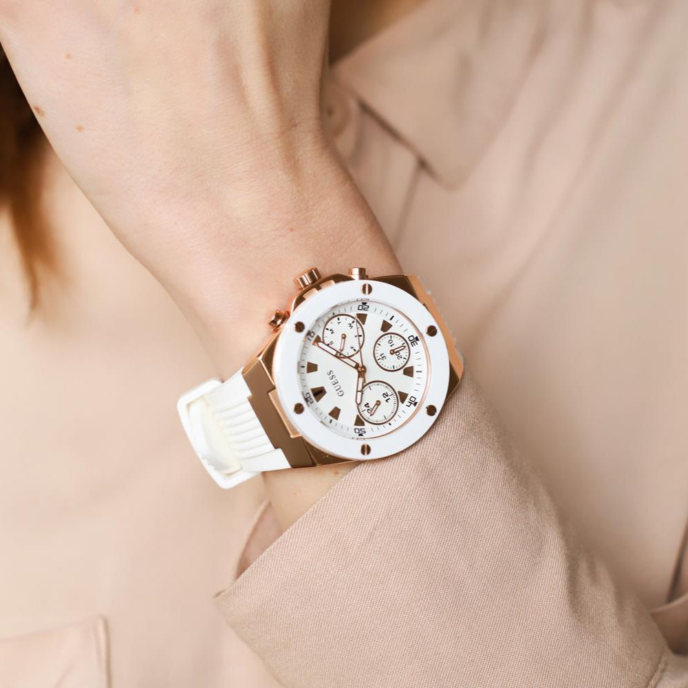 Guess Athena White Dial White Rubber Strap Watch For Women - GW0030L3