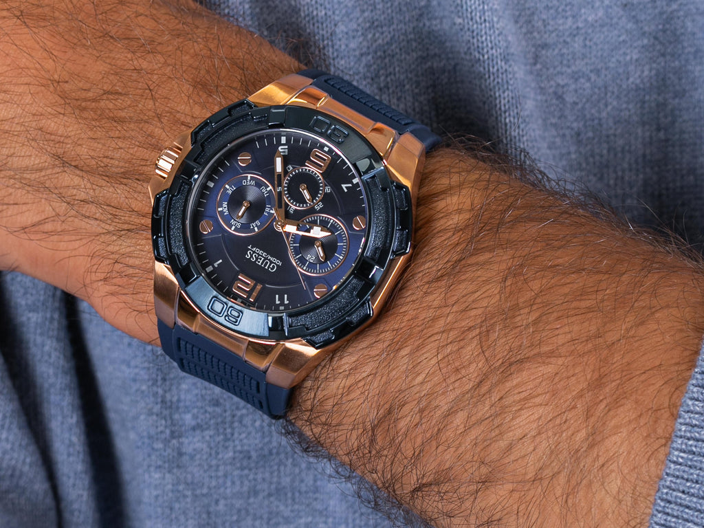 Guess Genesis Quartz Blue Dial Blue Silicone Strap Watch For Men - W1254G3 Buy Now By Guess