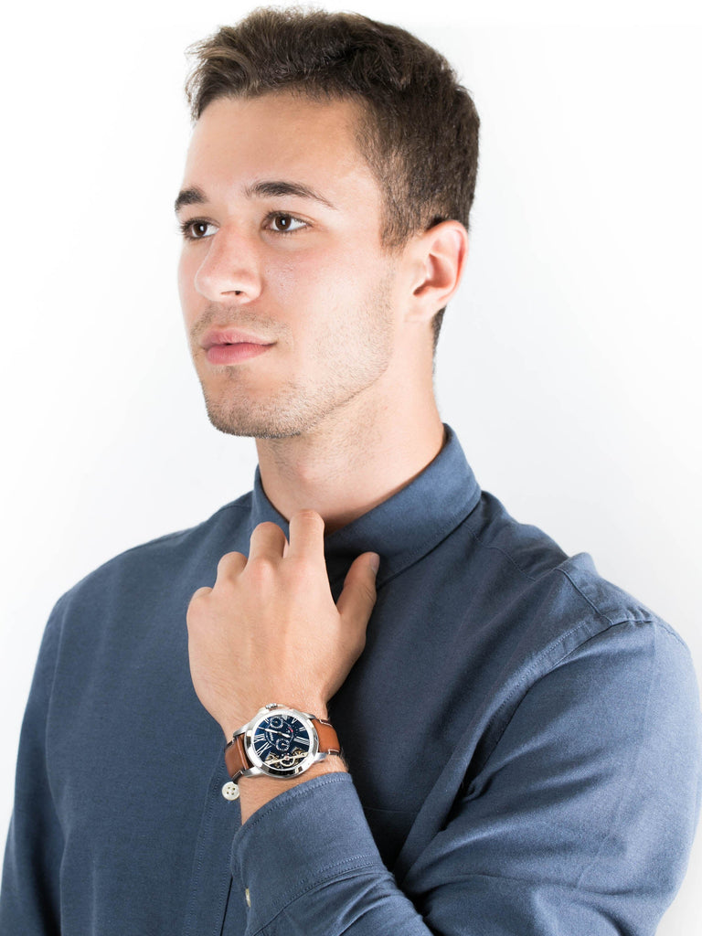 Fossil Grant Twist Multifunction Blue Dial Brown Leather Strap Watch for Men - ME1161 Buy Now By Fossil