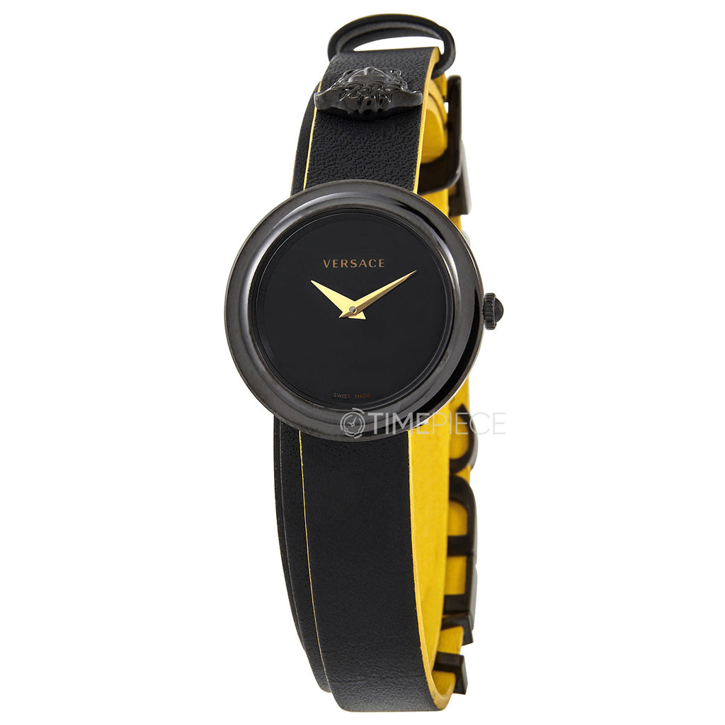 Versace V-Flare Quartz Black Dial Black Leather Strap Watch for Women - VEBN00518 Buy Now By Versace