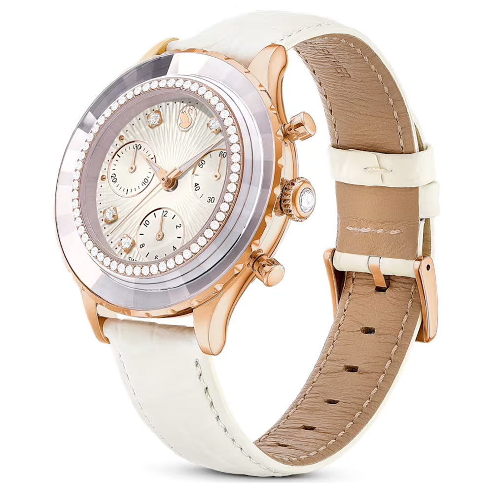 Swarovski Octea Chrono Crystals White Dial White Leather Strap Watch for Women - 5671150 Buy Now By Swarovski