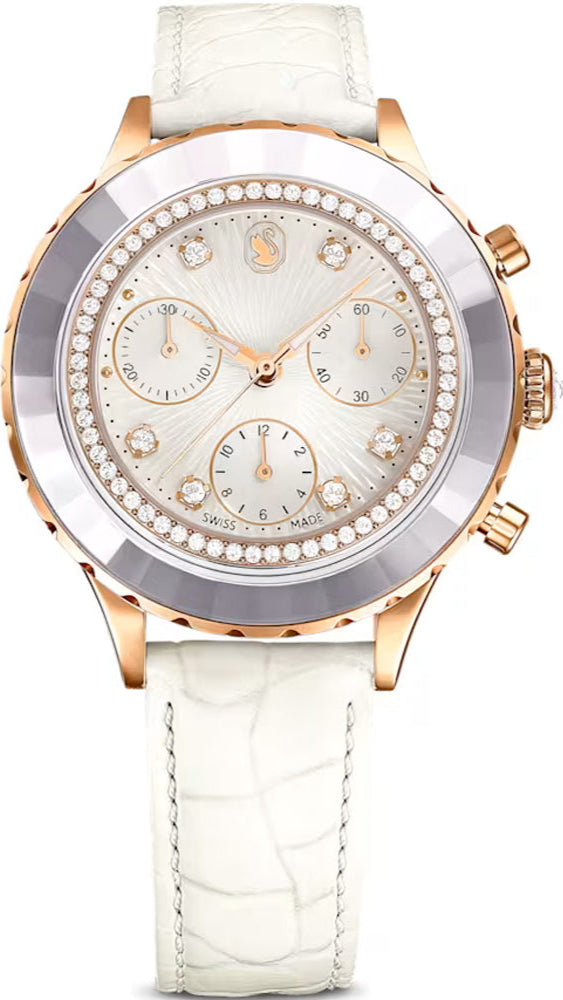 Swarovski Octea Chrono Crystals White Dial White Leather Strap Watch for Women - 5671150 Buy Now By Swarovski