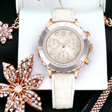 Swarovski Octea Chrono Crystals White Dial White Leather Strap Watch for Women - 5671150 Buy Now By Swarovski