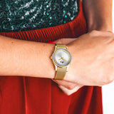 Guess Chelsea Crystals Mother of Pearl White Dial Gold Mesh Bracelet Watch For Women - W0647L7 Buy Now By Guess