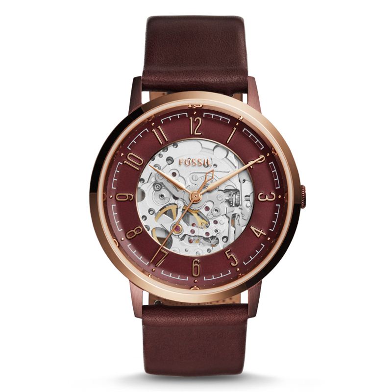 Fossil Vintage Muse Automatic Skeleton Maroon Dial Maroon Leather Strap Watch for Women - ME3137 Buy Now By Fossil