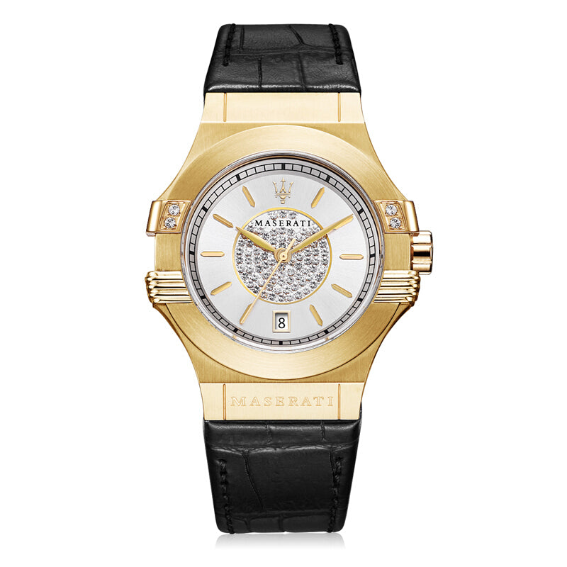 Maserati Potenza Diamonds Silver Dial Black Leather Strap Watch For Women - R8851108505 Buy Now By Maserati