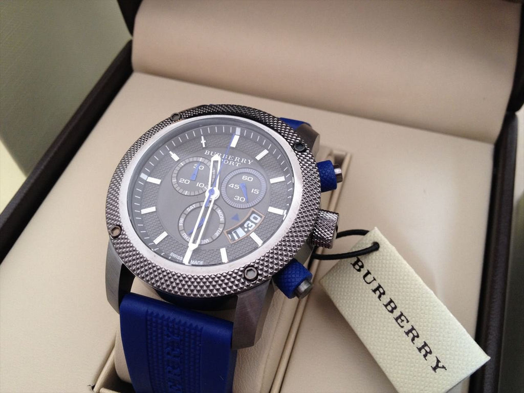 Burberry Sports Chronograph Black Dial Blue Rubber Strap Watch for Men - BU7714 Buy Now By Burberry