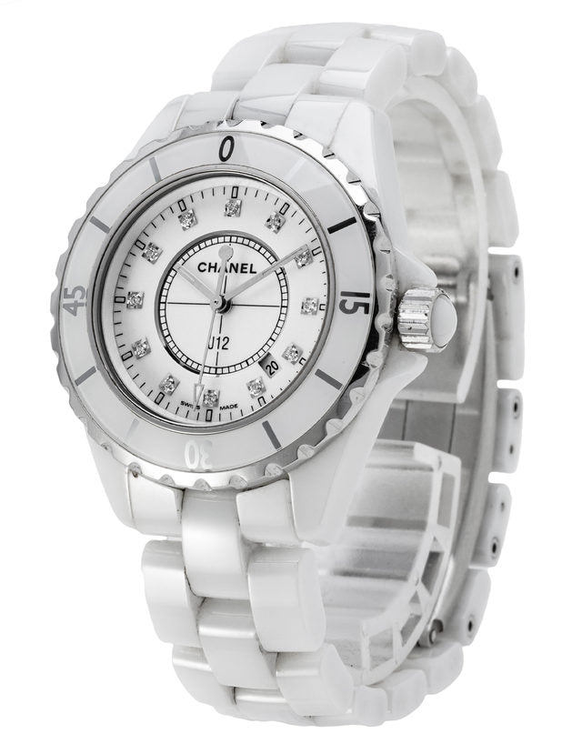 Chanel J12 Diamonds Ceramic White Dial White Steel Strap Watch for Women - J12 H1628 Buy Now By Chanel