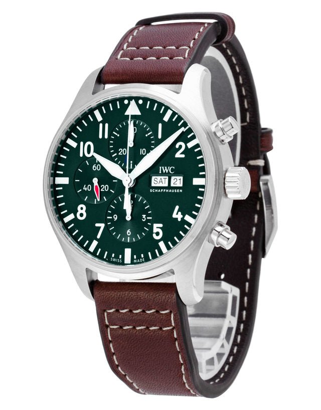 IWC Pilot's Watch Chronograph Edition Racing Green 43mm Green Dial Brown Leather Strap Watch for Men - IW377726 Buy Now By IWC