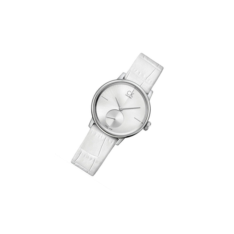 Calvin Klein Accent Silver Dial White Leather Strap Watch for Women - K2Y211K6 Buy Now By Calvin Klein