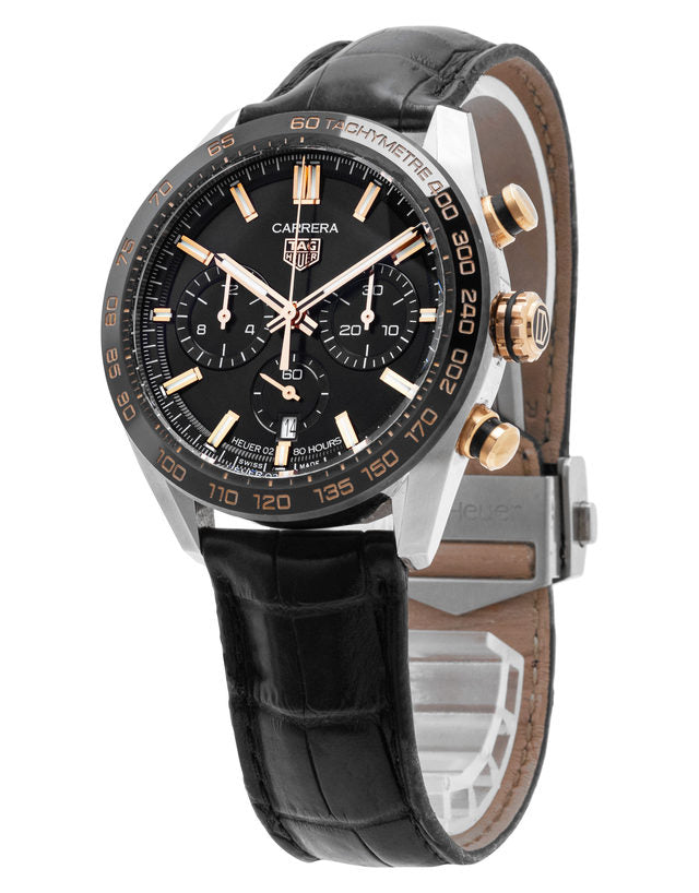 Tag Heuer Carrera Chronograph Black Dial Black Leather Strap Watch for Men - CBN2A5A.FC6481 Buy Now By Tag Heuer