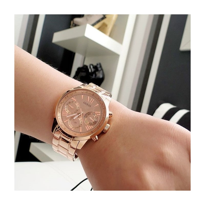 Guess Sunrise Quartz Rose Gold Dial Rose Gold Steel Strap Watch For Women - W0330L2 Buy Now By Guess