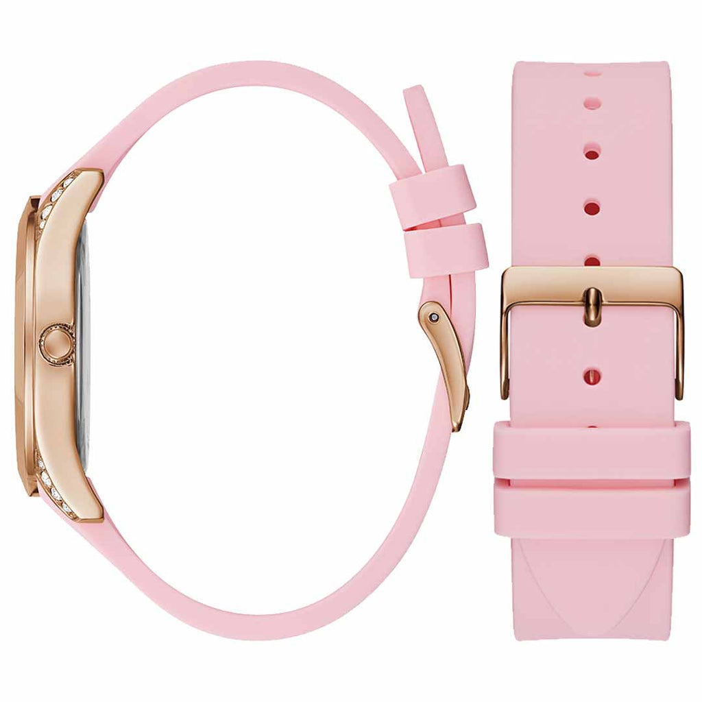 Guess Clarity Gold Dial Pink Silicone Strap Watch for Women - GW0109L2 Buy Now By Guess