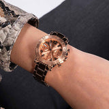 Guess Cosmic Chronograph Rose Gold Dial Rose Gold Steel Strap Watch for Women - GW0465L2 Buy Now By Guess