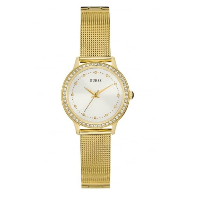 Guess Chelsea Crystals Mother of Pearl White Dial Gold Mesh Bracelet Watch For Women - W0647L7 Buy Now By Guess