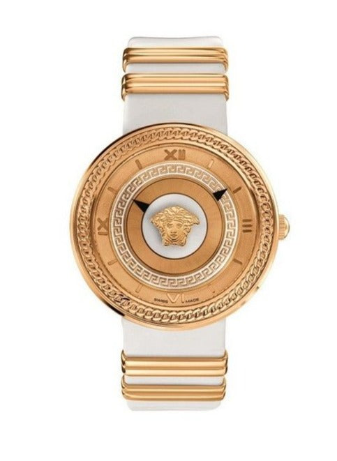 Versace V Metal Icon Gold Dial White & Gold Strap Watch for Women - VLC040014 Buy Now By Versace
