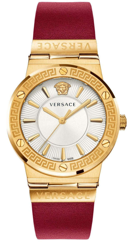 Versace Greca Silver Dial Red Leather Strap Watch for Women - VEVH00420 Buy Now By Versace