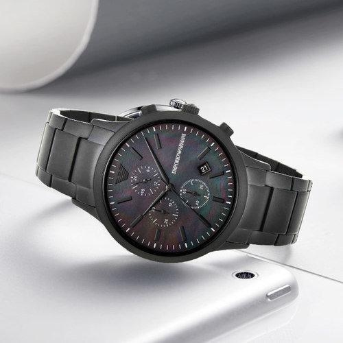 Emporio Armani Renato Chronograph Mother of Pearl Black Dial Black Steel Strap Watch For Men - AR11275 Buy Now By Emporio Armani