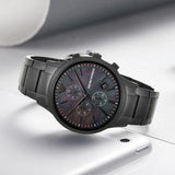Emporio Armani Renato Chronograph Mother of Pearl Black Dial Black Steel Strap Watch For Men - AR11275 Buy Now By Emporio Armani