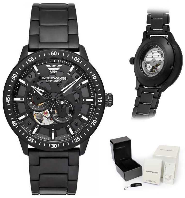 Emporio Armani Meccanico Automatic Black Dial Black Steel Strap Watch For Men - AR60054 Buy Now By Emporio Armani