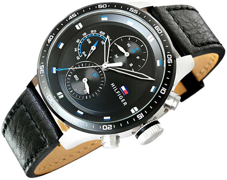 Tommy Hilfiger Trent Chronograph Quartz Black Dial Black Leather Strap Watch For Men - 1791810 Buy Now By Tommy Hilfiger