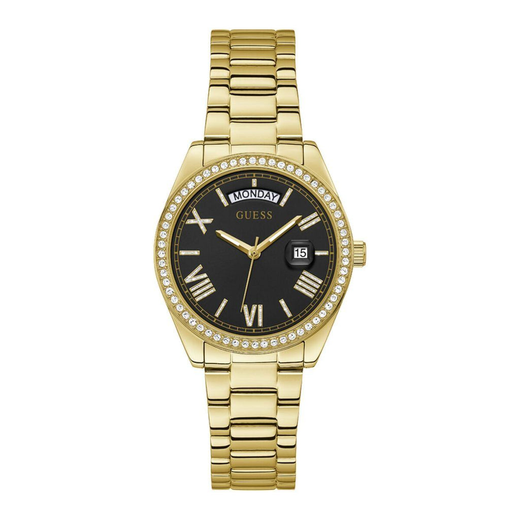 Guess Luna Diamonds Black Dial Gold Steel Strap Watch for Women - GW0307L2 Buy Now By Guess