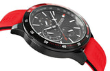 Tommy Hilfiger Multifunction Quartz Black Dial Red Rubber Strap Watch for Men - 1791722 Buy Now By Tommy Hilfiger