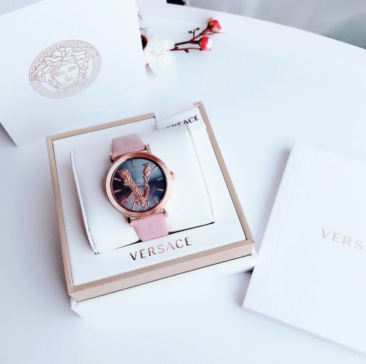 Versace Virtus Quartz Grey Dial Pink Leather Strap Watch for Women - VEHC00319 Buy Now By Versace